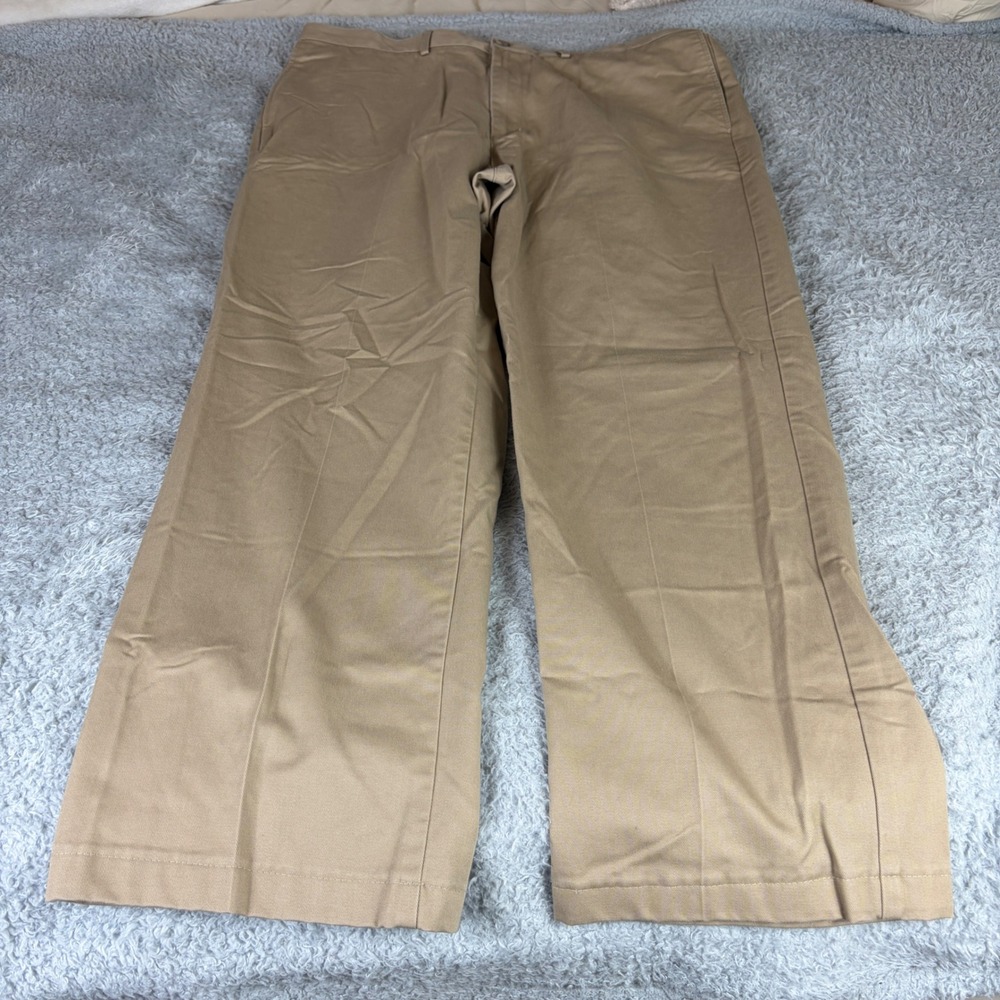 Lands End Traditional Fit Chinos Mens 40 Khaki Tan Cotton Twill Flat Front Pants